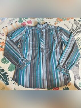 Super vintage Levi's Teal Blue & Gray Striped Button-Up blouse elegant academia